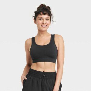 All in Motion Women's Seamless Medium Support Racerback Sports Bra Black Large